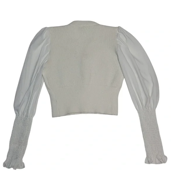 Victorian White Knit Puff Sleeves Cardigan Size S/M - Picture 4 of 12